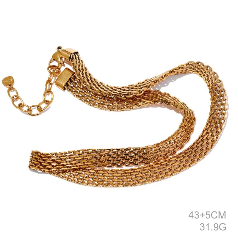 Waterproof Stainless Steel Metal Cuban Chain Wide Neck Necklace Silver Texture