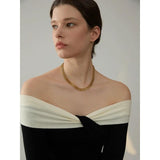 Waterproof Stainless Steel Metal Cuban Chain Wide Neck Necklace Silver Texture