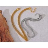 Waterproof Stainless Steel Metal Cuban Chain Wide Neck Necklace Silver Texture