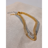 Waterproof Stainless Steel Metal Cuban Chain Wide Neck Necklace Silver Texture