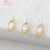 10PCS 3x6.5MM Hole 1MM 24K Plated Brass Zircon Horse Eyes Charms Pendants