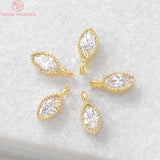 10PCS 3x6.5MM Hole 1MM 24K Plated Brass Zircon Horse Eyes Charms Pendants