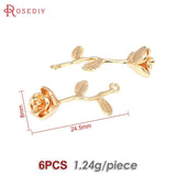6PCS 18K Brass Flower Branch Charms Pendants for Jewelry Making