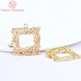 6PCS 22x22MM 24K Champagne Brass Square Leaves Branches Charms Pendants