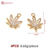 4PCS 18K Brass Maple Leaf Charms Pendants for Jewelry Making