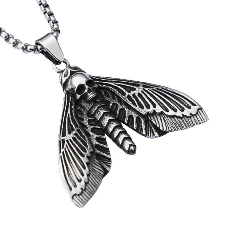 Vintage Gothic Death Moth Necklace Punk Stainless Steel