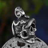 Stainless Steel Skull Head Wind Snake Pendant Necklace Punk Rock Chain