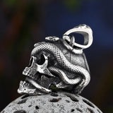 Stainless Steel Skull Head Wind Snake Pendant Necklace Punk Rock Chain