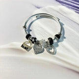 Heart Pendant Charm Bracelet Stainless Steel Bangle for Women