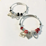 Heart Pendant Charm Bracelet Stainless Steel Bangle for Women