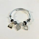 Heart Pendant Charm Bracelet Stainless Steel Bangle for Women