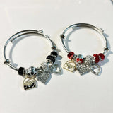 Heart Pendant Charm Bracelet Stainless Steel Bangle for Women