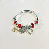 Heart Pendant Charm Bracelet Stainless Steel Bangle for Women