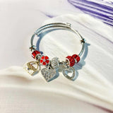 Heart Pendant Charm Bracelet Stainless Steel Bangle for Women