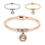 Hollow Tree Flower Bracelets Women Stainless Steel Crystal Charm Bracelets
