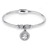 Hollow Tree Flower Bracelets Women Stainless Steel Crystal Charm Bracelets