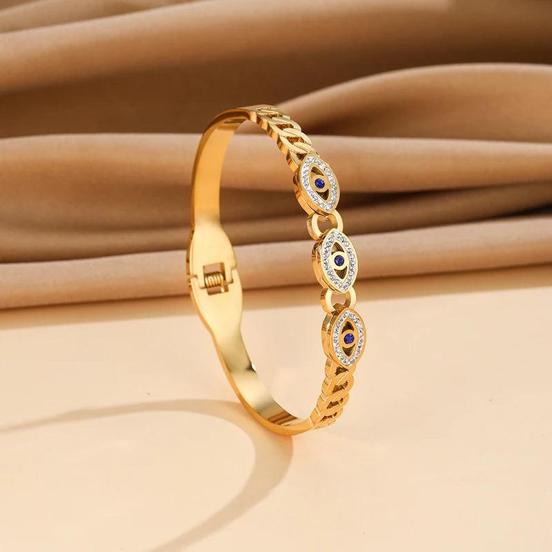 Stainless Evil Devil Eye Charm Silver Bangle Wristband