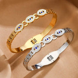 Stainless Evil Devil Eye Charm Silver Bangle Wristband