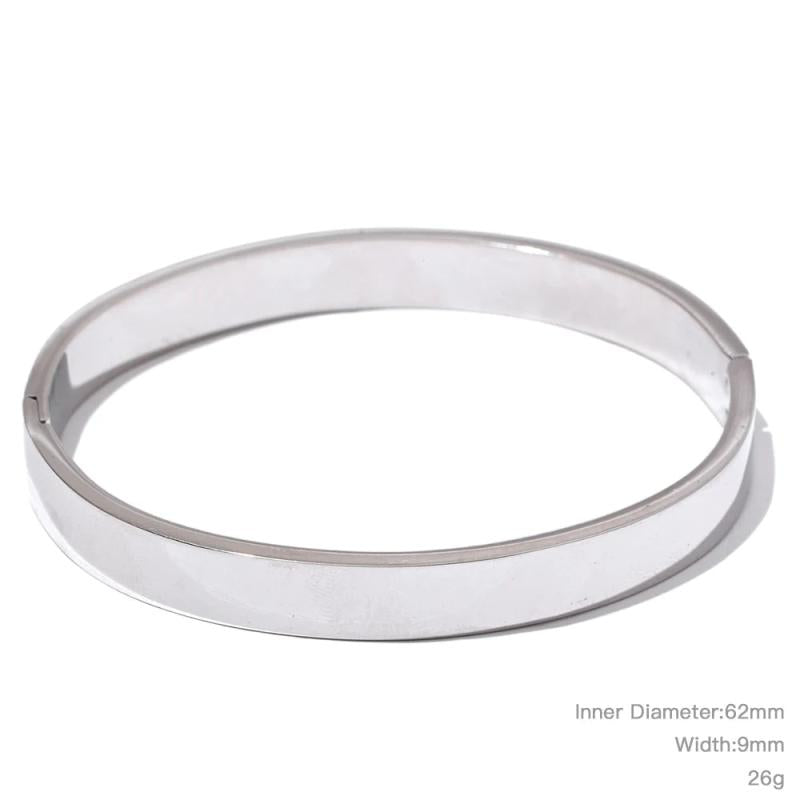Stainless Steel Round Wide Bracelet Bangle Texture Silver Charm Jewelry