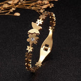 Sweet Flower Women Charm Cuff Bangles Stainless Steel Plating Bracelets