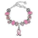 Breast Cancer Awareness Pink Ribbon Charm Bracelet