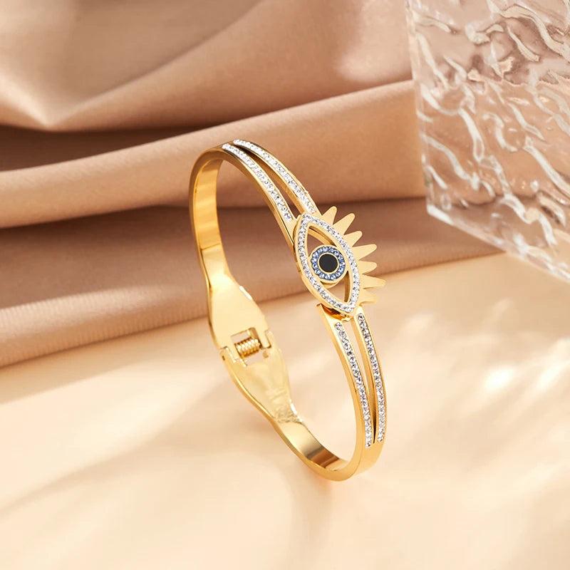 Stainless Steel Devil Eye Charm Bangle