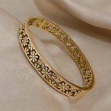 Hollow Daisy Steel Bracelet Bangle Charm Waterproof Wrist Jewelry