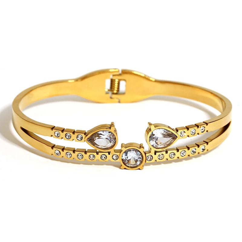Mixed Shaped CZ Charm Steel Bangles for Women Wedding Jewelry