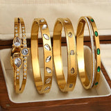 Mixed Shaped CZ Charm Steel Bangles for Women Wedding Jewelry