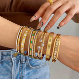 Mixed Shaped CZ Charm Steel Bangles for Women Wedding Jewelry