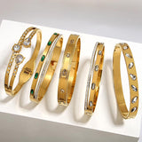 Mixed Shaped CZ Charm Steel Bangles for Women Wedding Jewelry