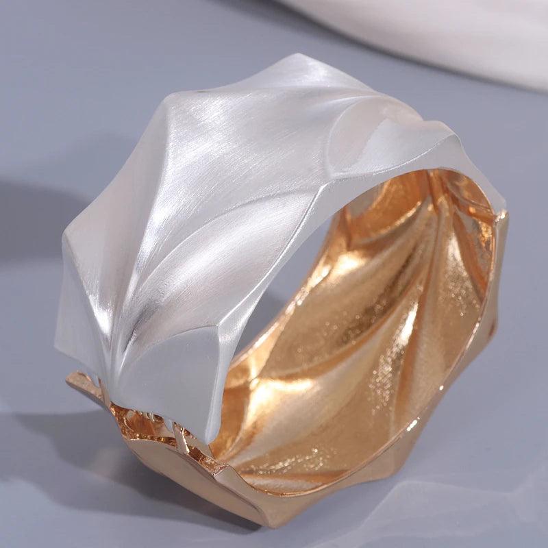 Silver Alloy Wide Cuff Bracelets for Women