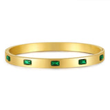 Green CZ Stainless Steel Bangle Bracelet for Women Charm Texture Open Bangle