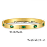 Green CZ Stainless Steel Bangle Bracelet for Women Charm Texture Open Bangle