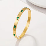 Green CZ Stainless Steel Bangle Bracelet for Women Charm Texture Open Bangle