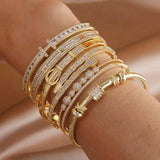 Classic Zirconia Letter Charm Bracelet 14K Plated Snake Bangle