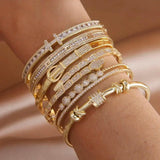Classic Zirconia Letter Charm Bracelet 14K Plated Snake Bangle