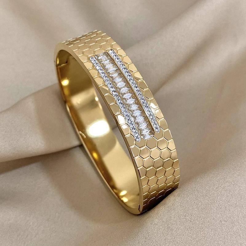 Zircon Charms Waterproof Bracelet Layered Wave Cuff Bangle