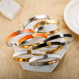 Stainless Steel Roman Numerals Charm Bracelet for Women Plated Bangle