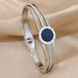 Roman Numerals Stainless Steel Bracelet 18K Plated Cuff Bangle