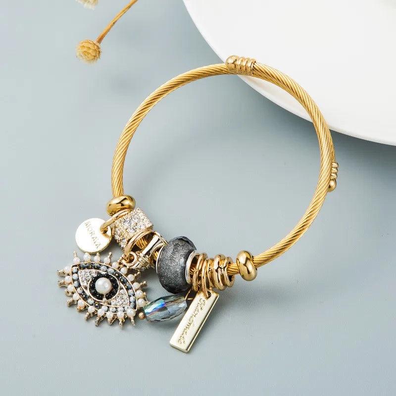 DIY Devil's Eye Crystal Pendant Charm Bracelet