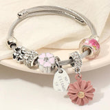 Pink Daisy Pendant Bracelet Stainless Steel Bangles for Women Men