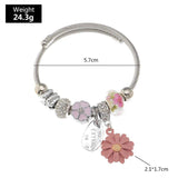 Pink Daisy Pendant Bracelet Stainless Steel Bangles for Women Men