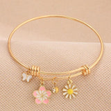 Pink Daisy Pendant Bracelet Stainless Steel Bangles for Women Men