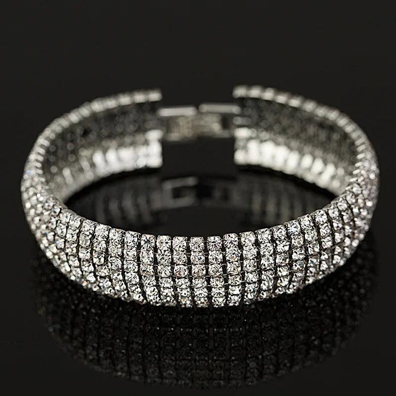Crystal Wedding Bracelet Full Rhinestone Bride Love Charm