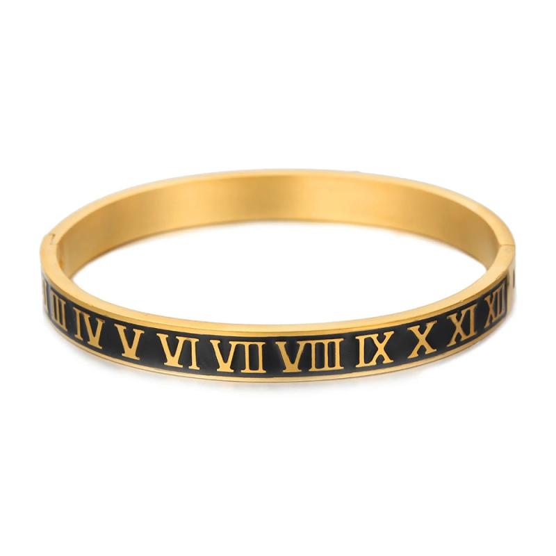 Roman Numeral Charm Cuff Bangles Stainless Steel Men's Jewelry