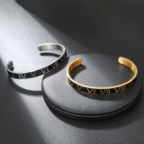 Roman Numeral Charm Cuff Bangles Stainless Steel Men's Jewelry