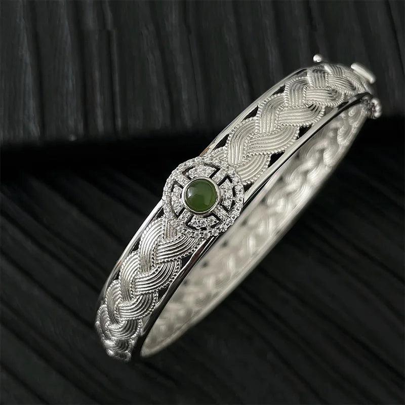 Green Zircons Engagement Bracelets Bride Jewelry Charm Women Vintage Punk