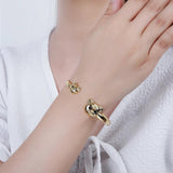 Zircon Bear Open Cuff Bangle Copper Plated Bracelet Charming Daily Wear Jewelry