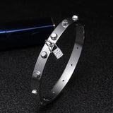 Stainless Steel Crystal Luck Charm Bangle for Women